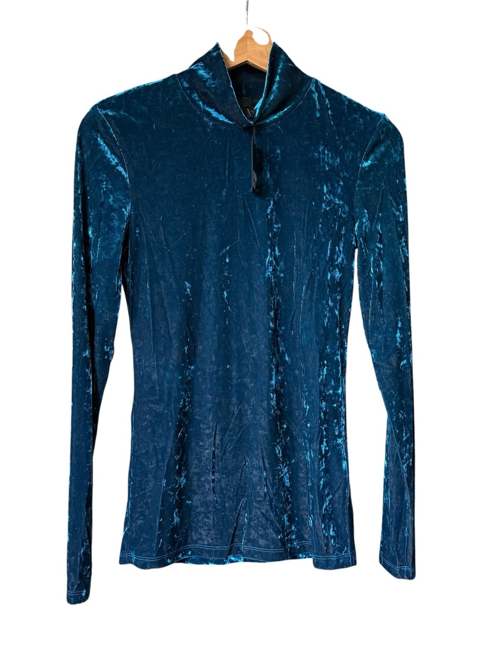 NWT Maje Velvet Velour Blue Teal Turtleneck Long Sleeve Shirt Womens 1 or small